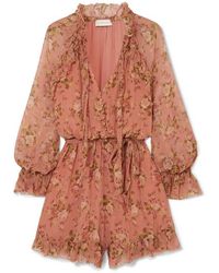 Zimmermann Espionage Frilled Floral-print Silk-crepon Playsuit - Multicolor