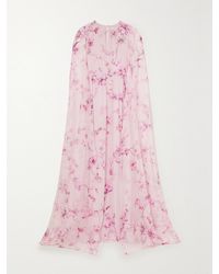 Erdem - Kenley Cape-Effect Floral-Print Silk-Voile Gown - Lyst