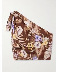Zimmermann - Coco One-Shoulder Cropped Floral-Print Cotton-Voile Top - Lyst