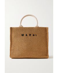 Marni - Basket Kleine Tote Aus Besticktem Raffiabastimitat Mit Besätzen Aus Canvas Und Stickerei - Lyst