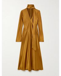Galvan London - Audrey Tie-Detailed Satin Midi Dress - Lyst