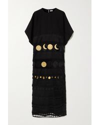 Loewe + Paula's Ibiza Embellished Crocheted Cotton And Poplin Dress - Black