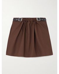 Loewe - Buckled Leather-Trimmed Cotton And Silk-Blend Twill Mini Skirt - Lyst
