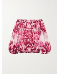 Dolce & Gabbana - Maiolica Off-The-Shoulder Printed Silk-Georgette Top - Lyst