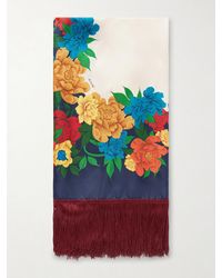 La DoubleJ - Fringed Floral-Print Silk-Twill Scarf - Lyst