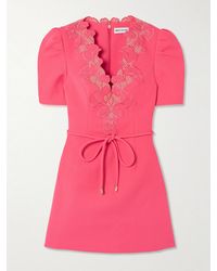 Rebecca Vallance - Lulu Belted Lace-Trimmed Cady Mini Dress - Lyst