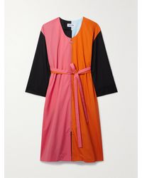 Partow - Andy Belted Color-Block Cotton-Poplin Midi Dress - Lyst