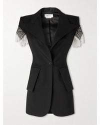 McQueen - Jacke Aus Wollgabardine Mit Besätzen Aus Seide - Lyst