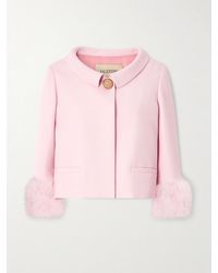 Valentino Garavani - Embellished Feather-Trimmed Wool And Silk-Blend Crepe De Chine Jacket - Lyst