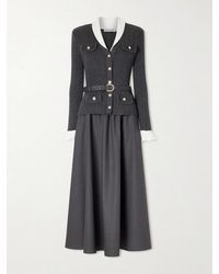 Self-Portrait - Belted Embellished Ribbed-Knit And Twill Midi Dress - Lyst