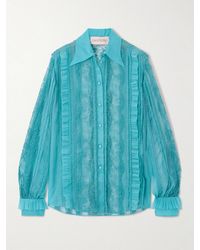 Valentino Garavani - Pleated Ruffled Bead-Embellished Lace-Trimmed Silk-Organza Shirt - Lyst