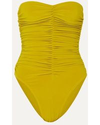 Norma Kamali Slinky Marissa Ruched Bandeau Swimsuit - Yellow