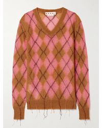 Marni - Fringed Argyle Jacquard-Knit Mohair-Blend Sweater - Lyst