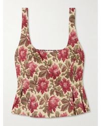 Posse - Rosalie Oberteil Aus Leinen Mit Blumenprint, Schößchen Und Raffungen - Lyst
