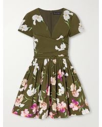 Oscar de la Renta - Iris Belted Draped Floral-Print Cotton-Blend Poplin Mini Dress - Lyst