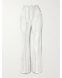 Ralph Lauren - Neeva Pinstriped Cotton, Linen And Wool-Blend Flared Pants - Lyst