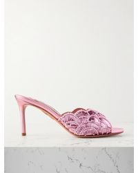 Aquazzura - Ce Soir 75 Embellished Scalloped Metallic Leather Mules - Lyst