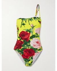 Dolce & Gabbana - One-Shoulder Floral-Print Swimsuit - Lyst