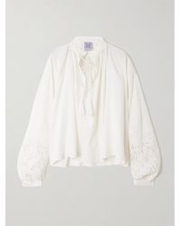 Thierry Colson - Gathered Broderie Anglaise Linen And Cotton-Blend Blouse - Lyst