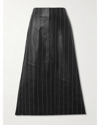 Victoria Beckham - Paneled Embroidered Pinstriped Leather Midi Skirt - Lyst