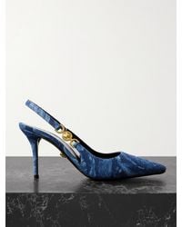 Versace - Embellished Printed Denim Slingback Pumps - Lyst