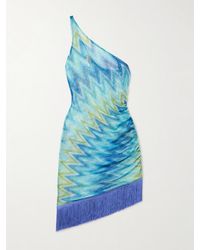 Missoni - One-Shoulder Fringed Printed Tulle Mini Dress - Lyst