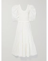Sea - Simona Smocked Cotton-Poplin Midi Dress - Lyst
