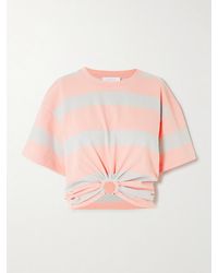 Rabanne - Embellished Gathered Striped Cotton-Jersey T-Shirt - Lyst