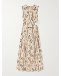 Agua Bendita - Otoño Andes Embellished Cutout Pleated Printed Cotton Midi Dress - Lyst