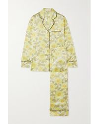 Olivia Von Halle Seide Emeli Titia Pyjama Aus Bedrucktem Seidensatin in Gelb Damen Bekleidung Nachtwäsche Schlafanzüge 