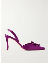 Manolo Blahnik - Caulosli 90 Velvet-Trimmed Satin Slingback Pumps - Lyst