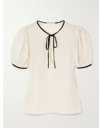 FRAME - Velvet-Trimmed Polka Dot Silk-Chiffon Blouse - Lyst