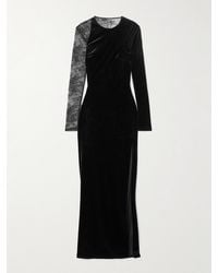 Self-Portrait - Lace-Paneled Velvet Maxi Dress - Lyst