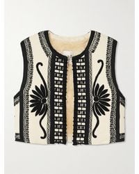 Sea - Ambrose Cropped Bead-Embellished Embroidered Cotton-Canvas Vest - Lyst