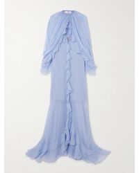 Chloé - Cape-Effect Open-Back Ruffled Silk-Crepon Gown - Lyst