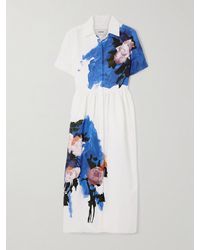 Erdem - Robe-Chemise Midi En Faille De Coton Mélangé À Imprimé Fleuri Et À Fronces - Lyst