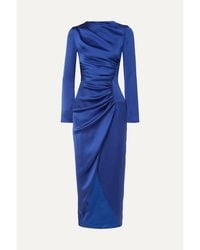 Rasario - Gathered Satin Midi Dress - Lyst