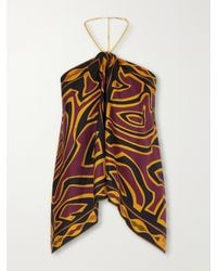 PUCCI - Chain-Embellished Draped Printed Silk-Twill Halterneck Top - Lyst