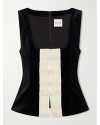 Posse - Florian Embroidered Satin-Trimmed Cotton-Velvet Top - Lyst