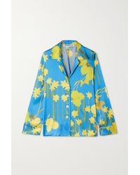 BERNADETTE Louis Pyjama-hemd Aus Satin Aus Stretch-seide Mit Blumenprint - Blau