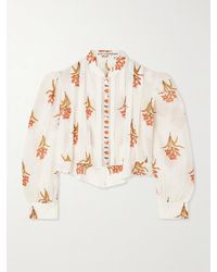 Alix Of Bohemia - Ryland Persimmon Cropped Pleated Floral-Print Cotton-Voile Blouse - Lyst