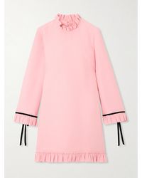 Valentino Garavani - Ruffled Velvet-Trimmed Wool And Silk-Blend Crepe Mini Dress - Lyst