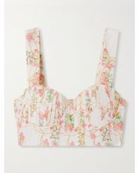 Emporio Sirenuse - Dalia Verkürztes Bustier Aus Bedruckter Baumwolle Mit Biesen - Lyst
