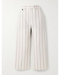 Brunello Cucinelli - Cropped Striped Linen And Cotton-Blend Wide-Leg Pants - Lyst
