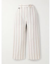 Brunello Cucinelli - Cropped Striped Linen And Cotton-Blend Wide-Leg Pants - Lyst