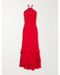 ANDRES OTALORA - Vino De Palma Ruffled Duchesse-Satin Silk Halterneck Maxi Dress - Lyst