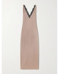 Stella McCartney - Lace-Trimmed Satin Midi Dress - Lyst