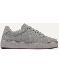 Loro Piana Suede-trimmed Mélange Brushed-cashmere Sneakers - Gray