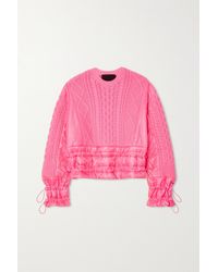 RED Valentino Paneled Cable-knit Wool-blend, Shell And Mesh Sweater - Pink