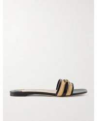 Tom Ford - Logo-Embellished Raffia-Trimmed Leather Slides - Lyst